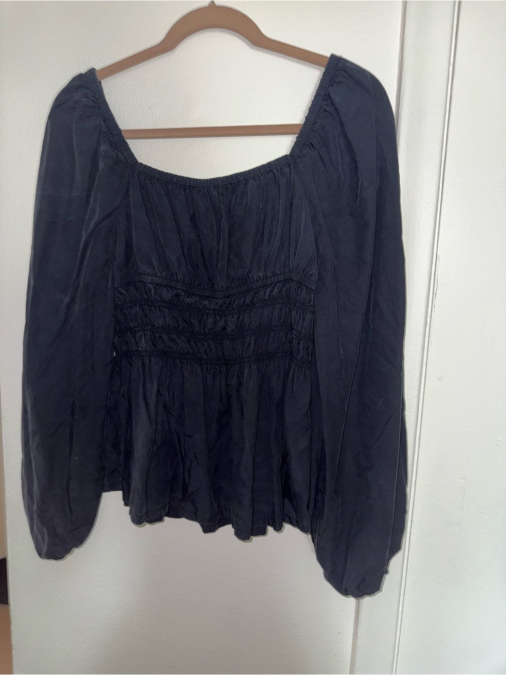 Hill House Black Smocked Long-Sleeve Peasant Blouse
